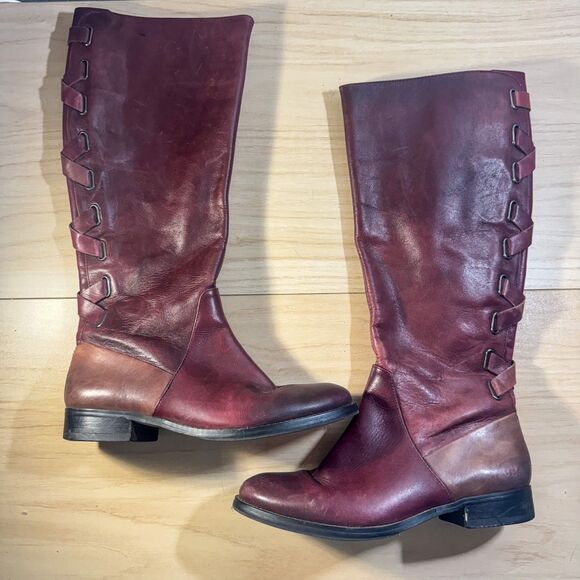 Arturo Chiang Vintage Red Leather Knee-High Riding Boots - Picture 1 of 8